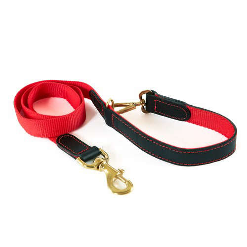 Webbing & Leather Lead – Red